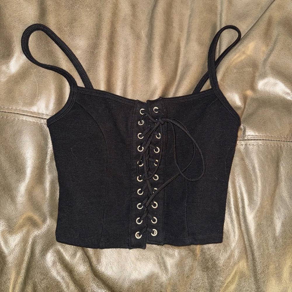 Forever 21 Black Lace-Up Crop Top